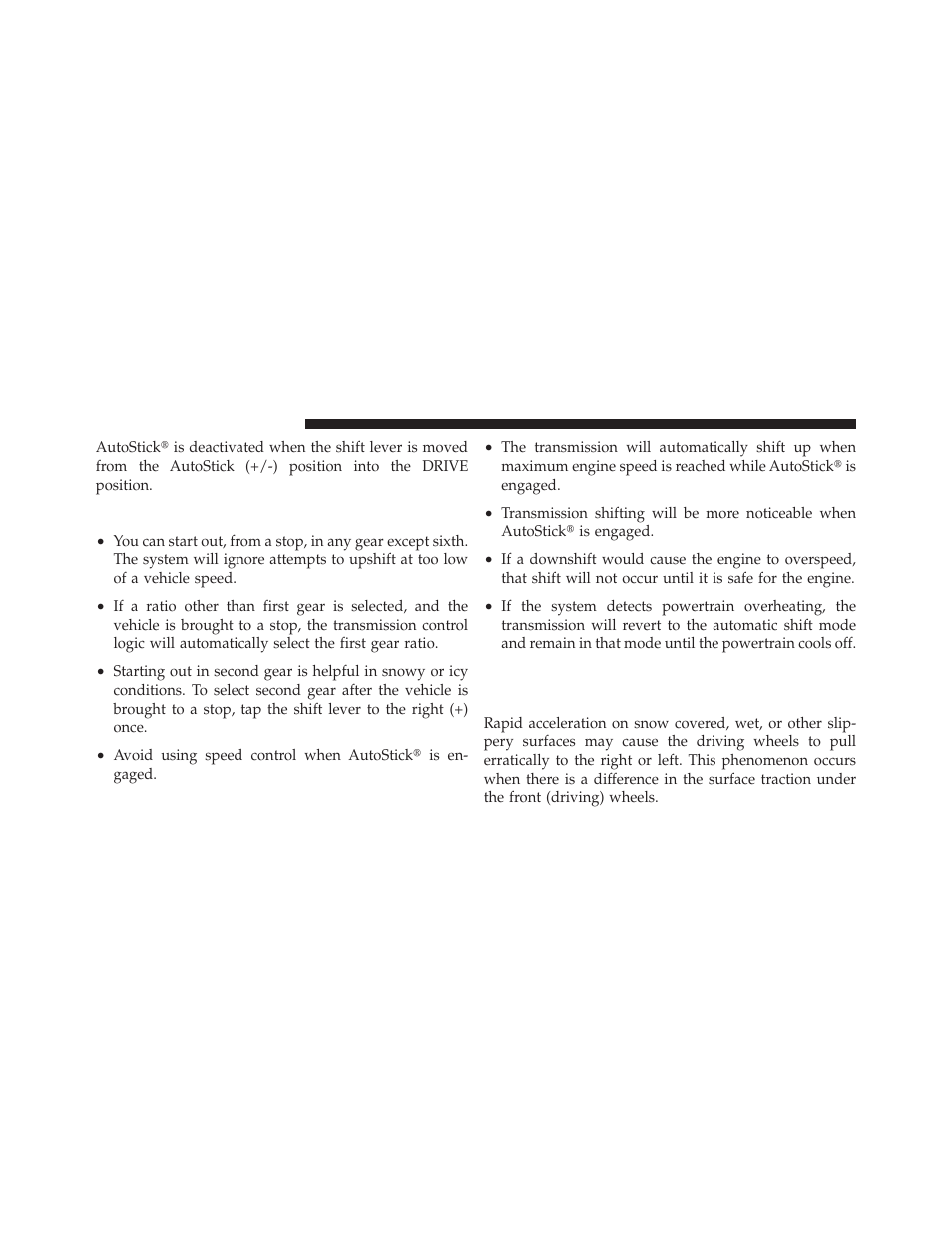 General information, Driving on slippery surfaces, Acceleration | Chrysler 2012 200 - Owner Manual User Manual | Page 318 / 508