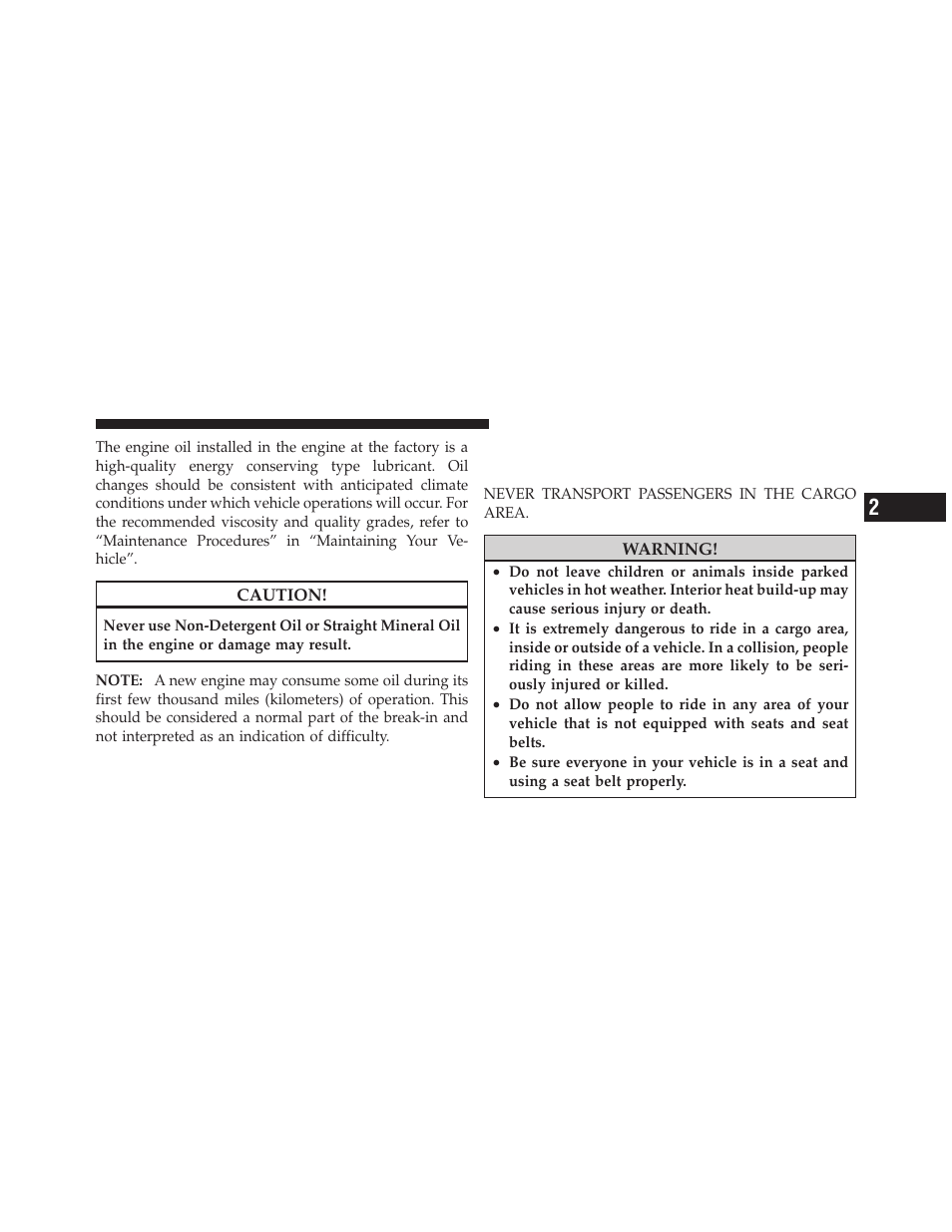 Safety tips, Transporting passengers | Chrysler 2012 200 - Owner Manual User Manual | Page 87 / 508