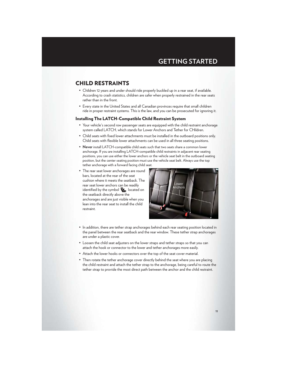 Child restraints, Getting started | Chrysler 2012 200 - User Guide User Manual | Page 13 / 108