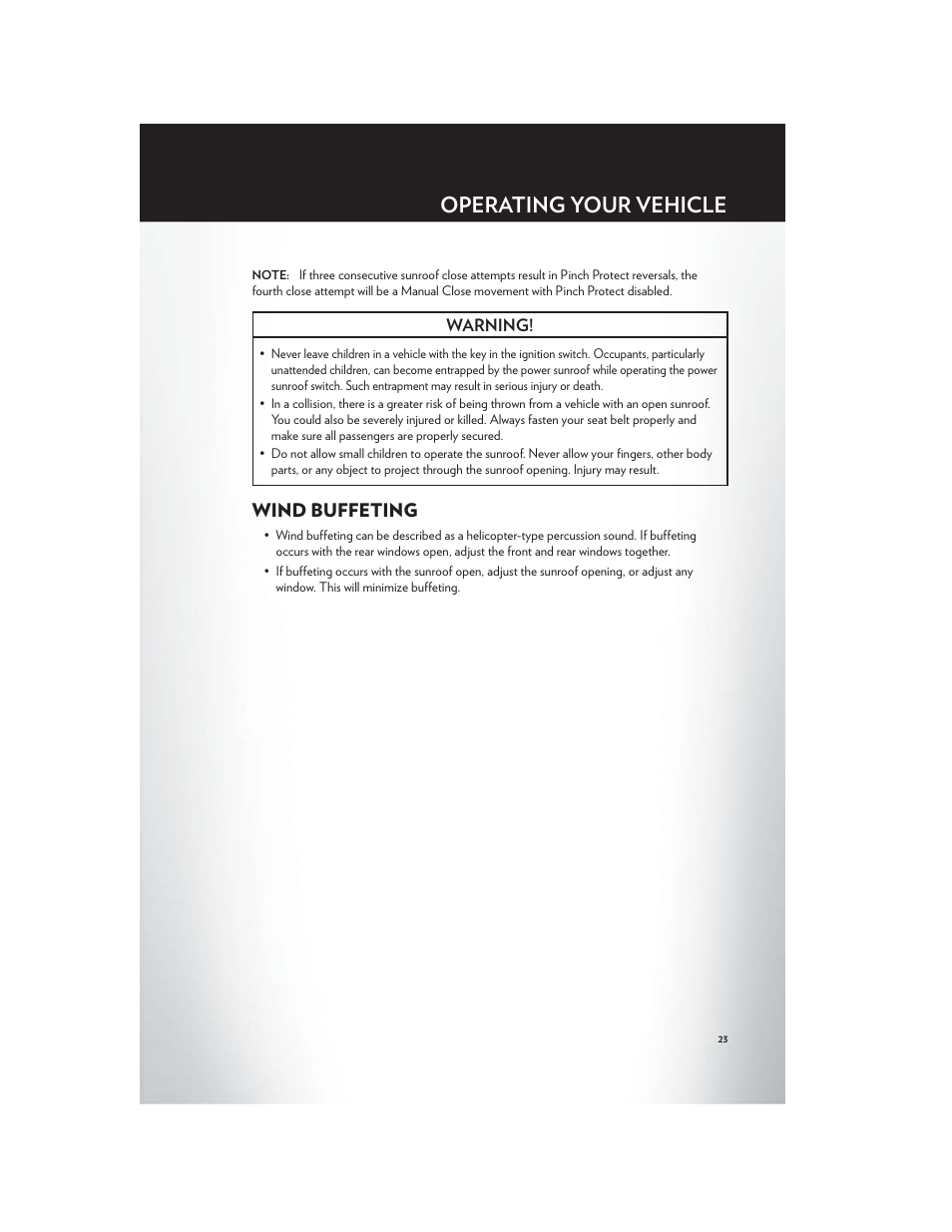 Wind buffeting, Operating your vehicle | Chrysler 2012 200 - User Guide User Manual | Page 25 / 108