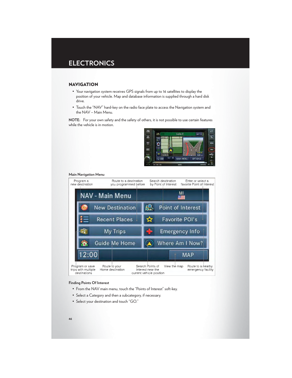 Navigation, Electronics | Chrysler 2012 200 - User Guide User Manual | Page 48 / 108