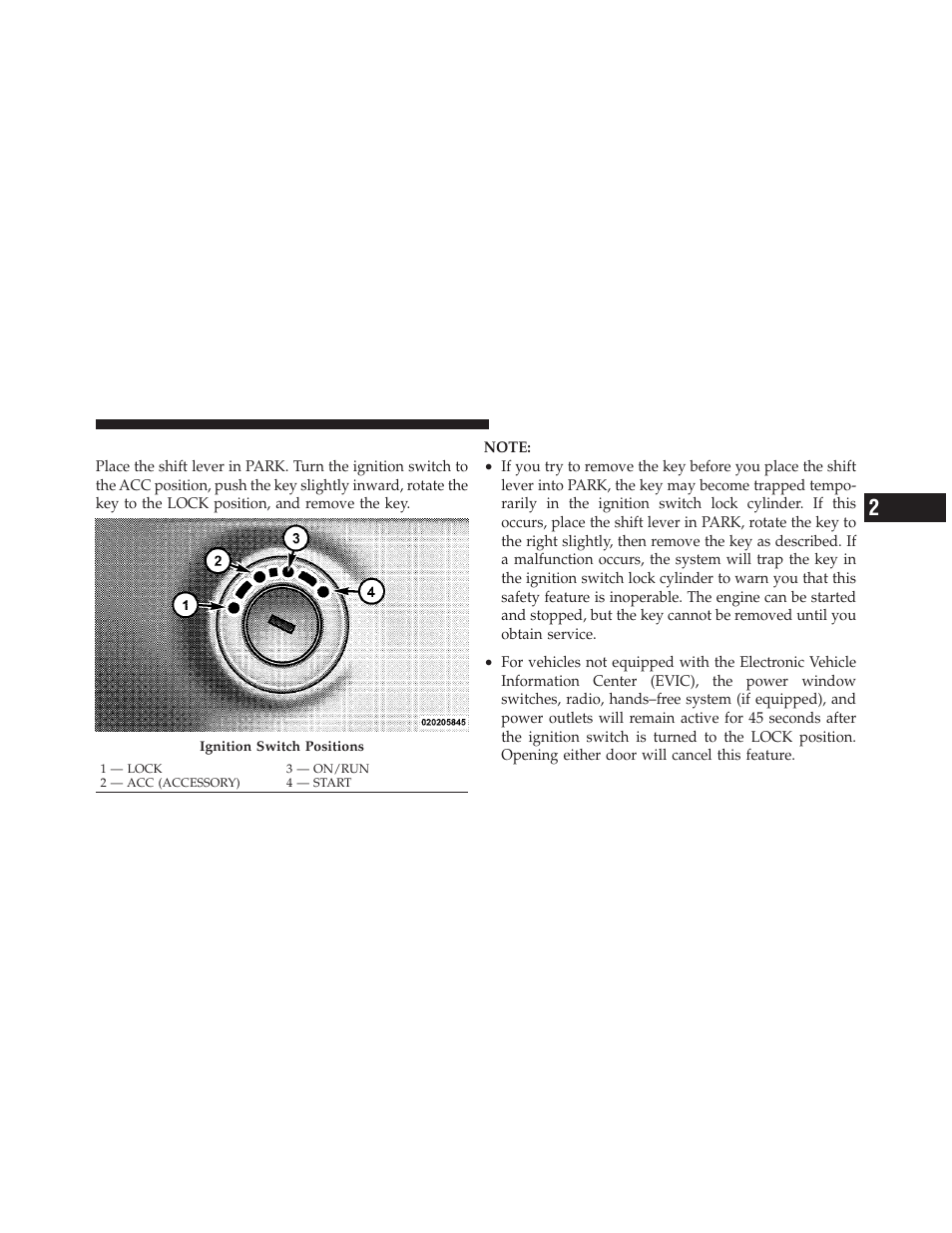 Ignition key removal | Chrysler 2012 200 Convertible - Owner Manual User Manual | Page 15 / 517