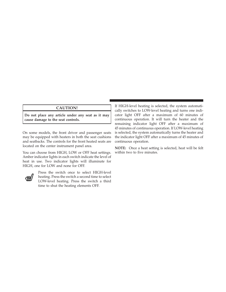 Heated seats — if equipped | Chrysler 2012 200 Convertible - Owner Manual User Manual | Page 154 / 517