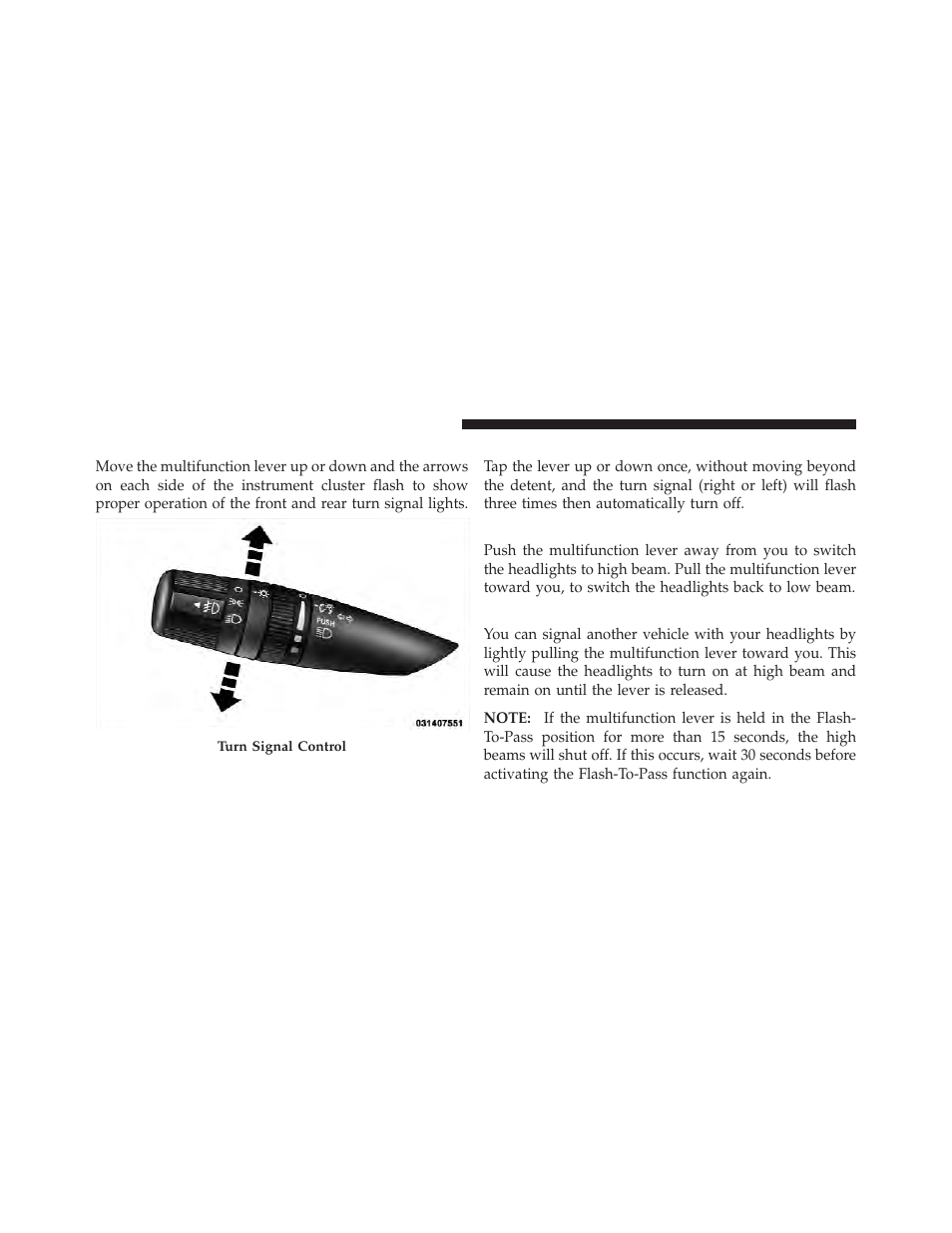 Turn signals, Lane change assist, High/low beam switch | Flash-to-pass | Chrysler 2012 200 Convertible - Owner Manual User Manual | Page 168 / 517
