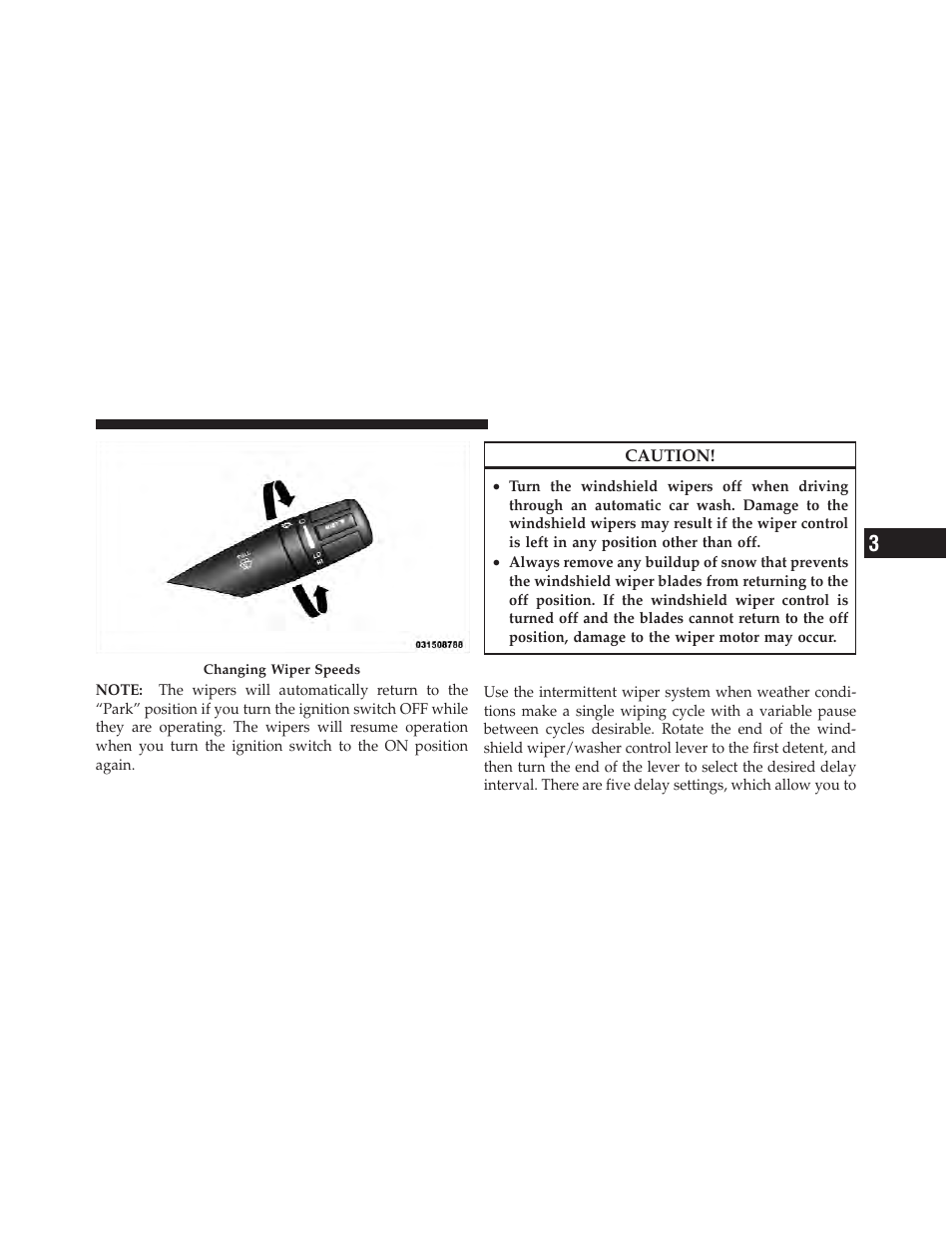 Intermittent wiper system | Chrysler 2012 200 Convertible - Owner Manual User Manual | Page 171 / 517