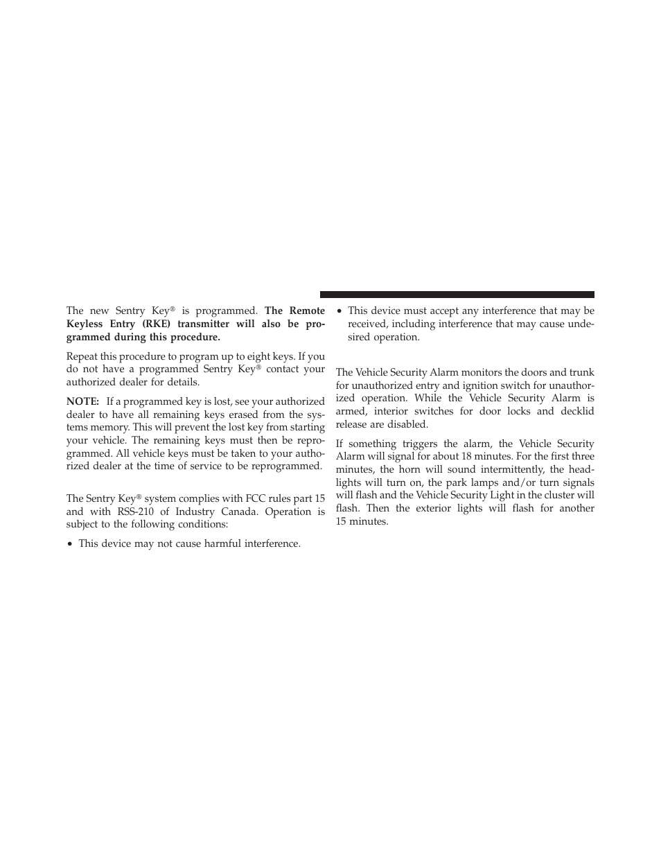 General information, Vehicle security alarm — if equipped | Chrysler 2012 200 Convertible - Owner Manual User Manual | Page 20 / 517