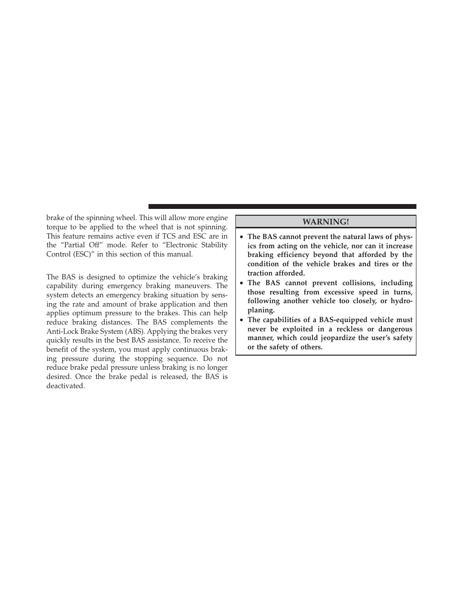 Brake assist system (bas) | Chrysler 2012 200 Convertible - Owner Manual User Manual | Page 332 / 517