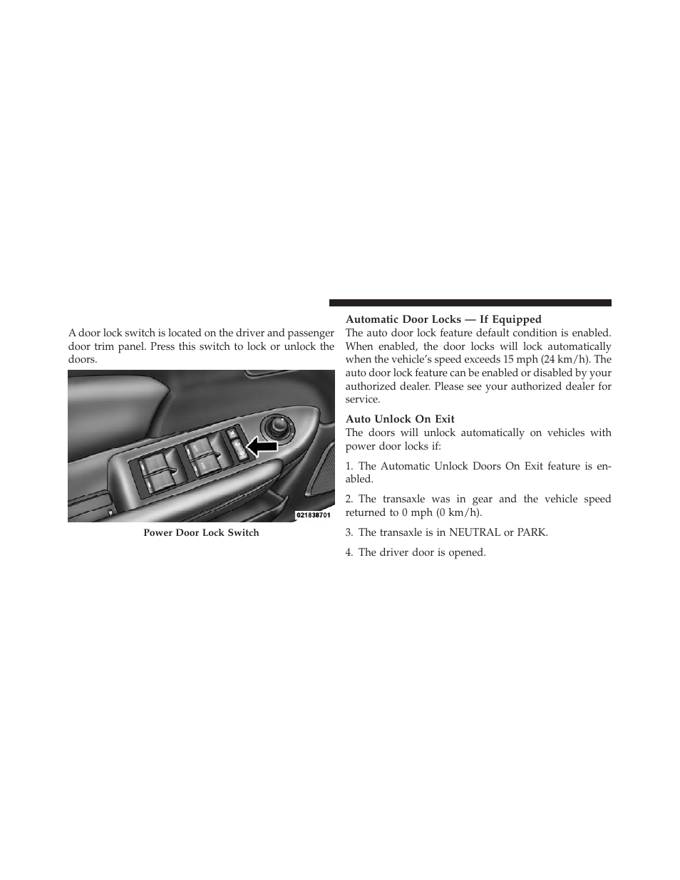 Power door locks | Chrysler 2012 200 Convertible - Owner Manual User Manual | Page 34 / 517