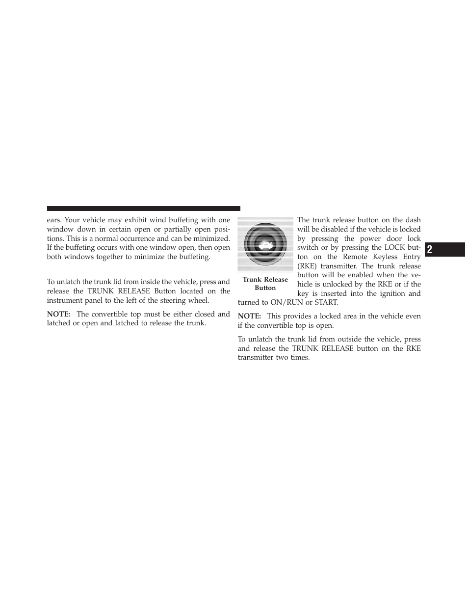 Trunk lock and release | Chrysler 2012 200 Convertible - Owner Manual User Manual | Page 39 / 517
