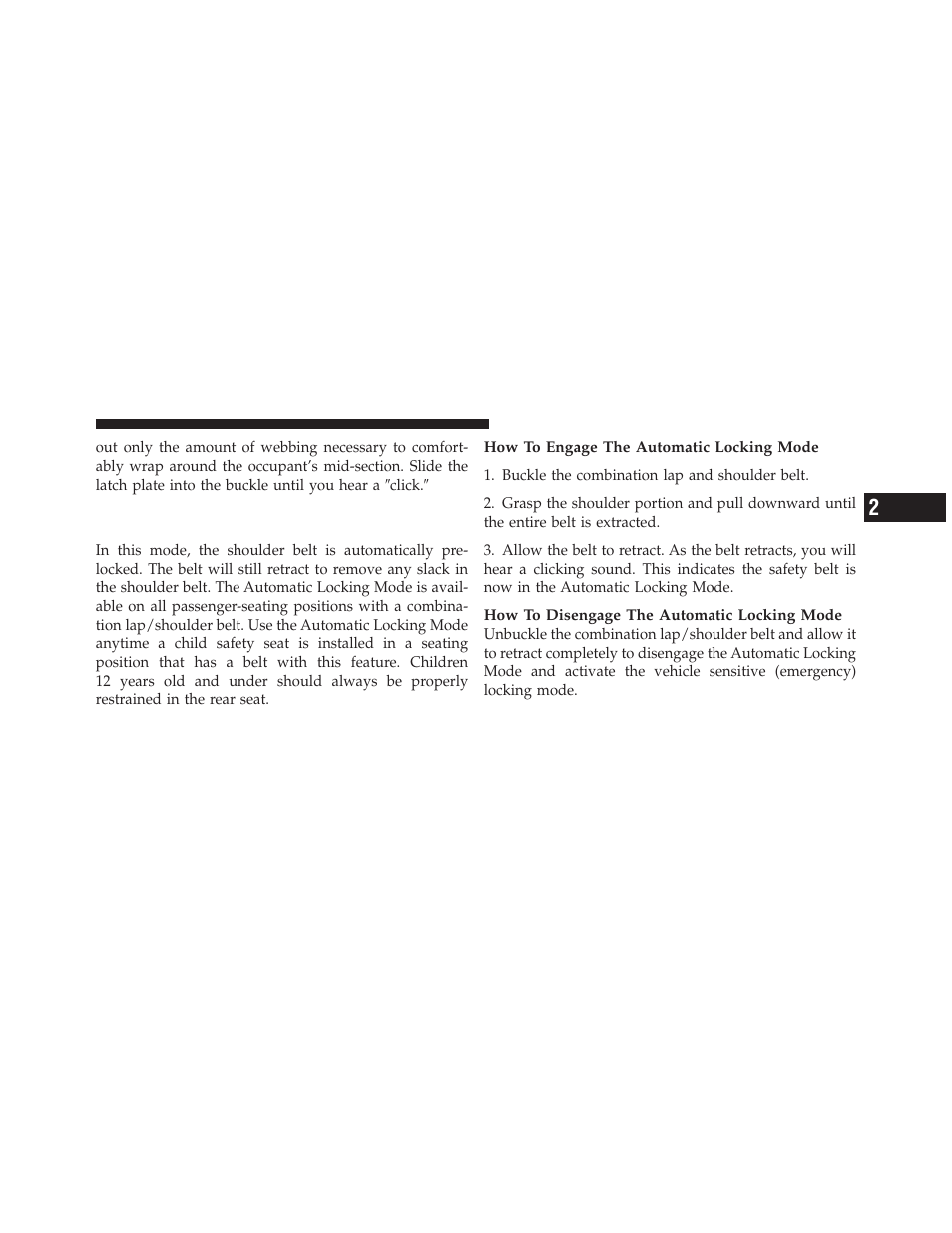Automatic locking retractor mode (alr), If equipped | Chrysler 2012 200 Convertible - Owner Manual User Manual | Page 51 / 517