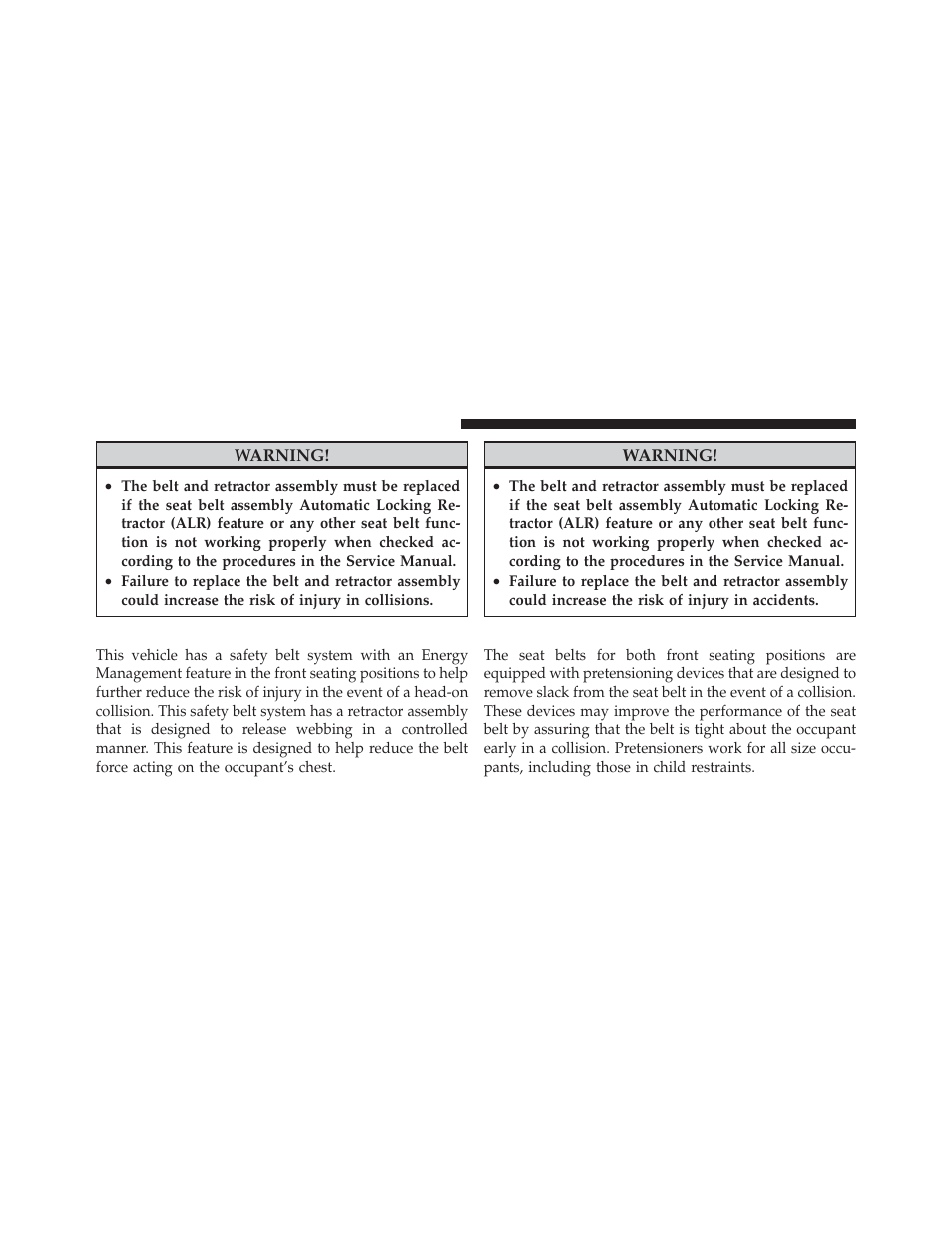 Energy management feature, Seat belt pretensioners | Chrysler 2012 200 Convertible - Owner Manual User Manual | Page 52 / 517
