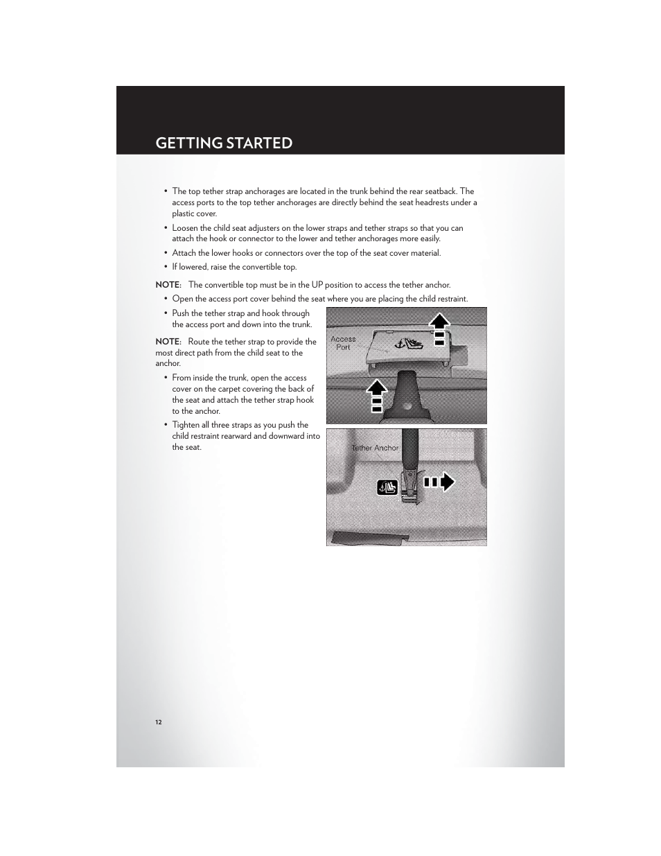 Getting started | Chrysler 2012 200 Convertible - User Guide User Manual | Page 14 / 108