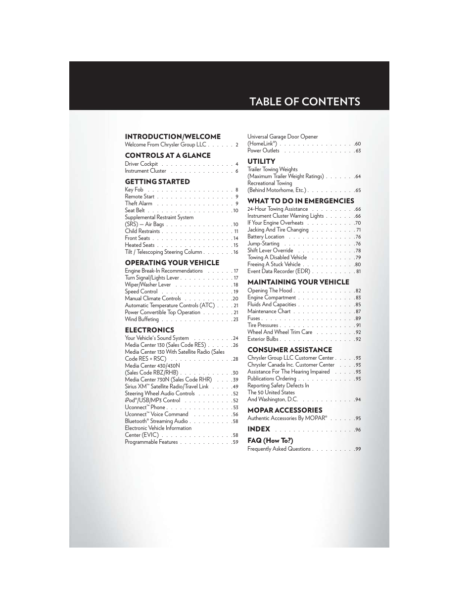 Chrysler 2012 200 Convertible - User Guide User Manual | Page 3 / 108