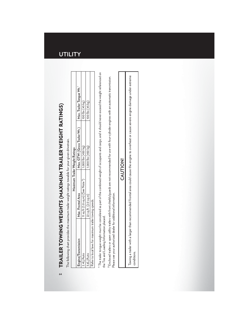 Utility, Ca ution | Chrysler 2012 200 Convertible - User Guide User Manual | Page 66 / 108