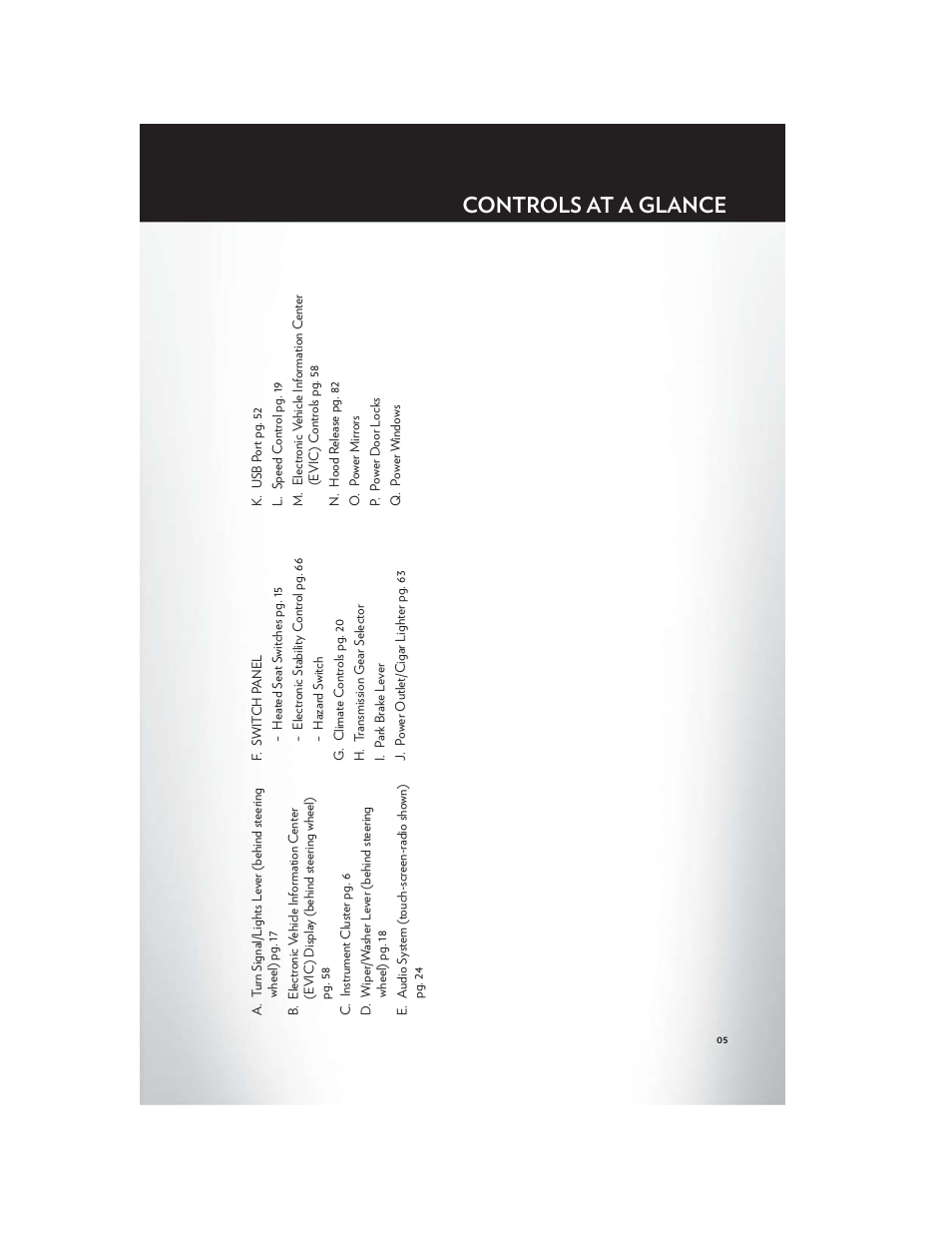 Controls at a glance | Chrysler 2012 200 Convertible - User Guide User Manual | Page 7 / 108
