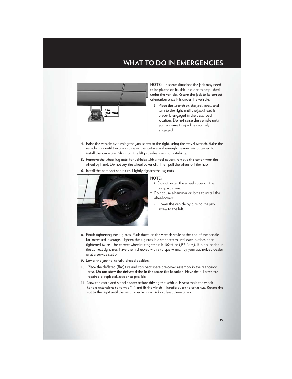 What to do in emergencies | Chrysler 2012 Country - User Guide User Manual | Page 101 / 132