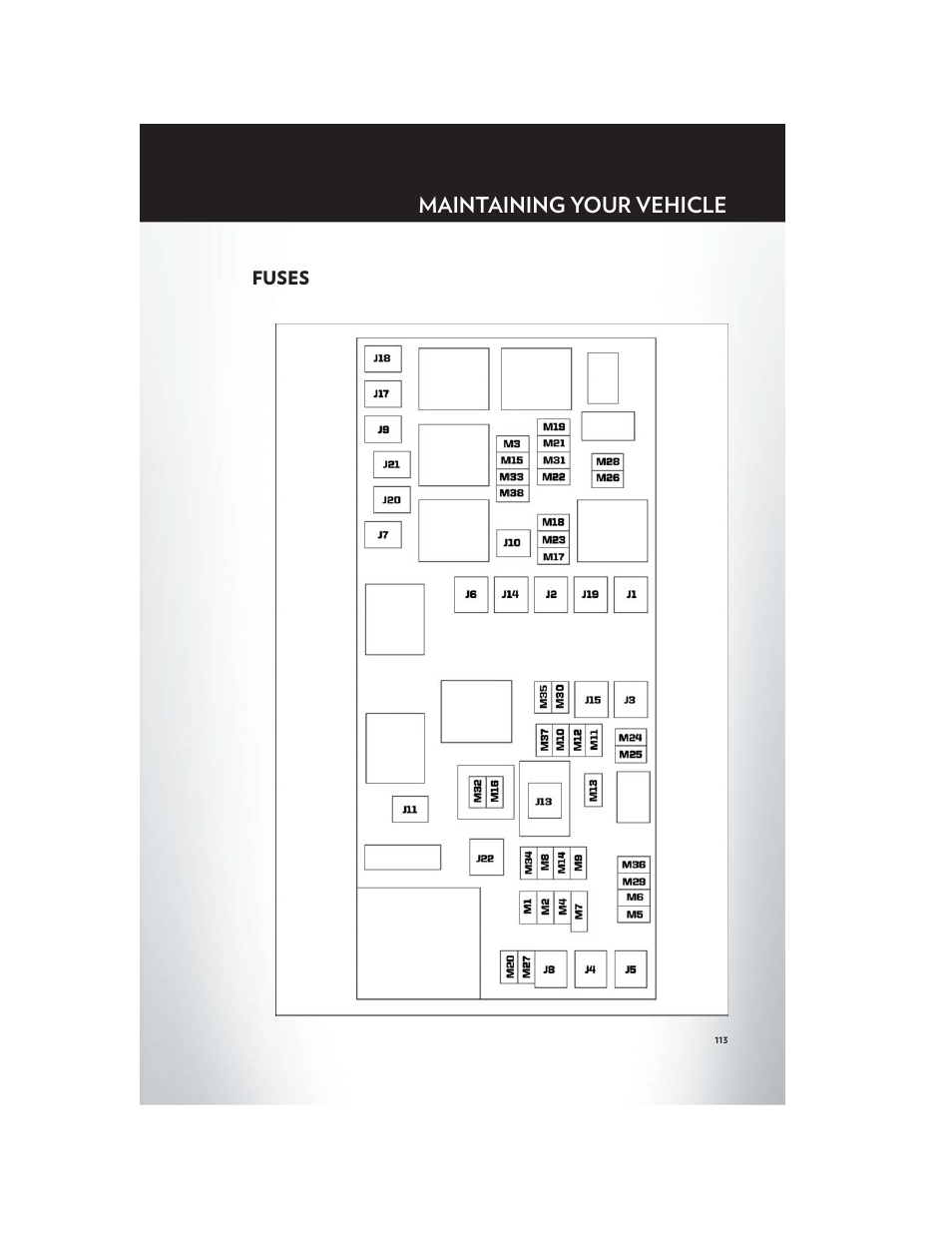 Fuses, Maintaining your vehicle | Chrysler 2012 Country - User Guide User Manual | Page 117 / 132