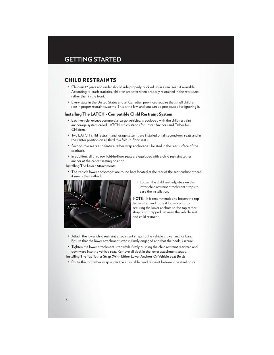 Child restraints, Getting started | Chrysler 2012 Country - User Guide User Manual | Page 18 / 132