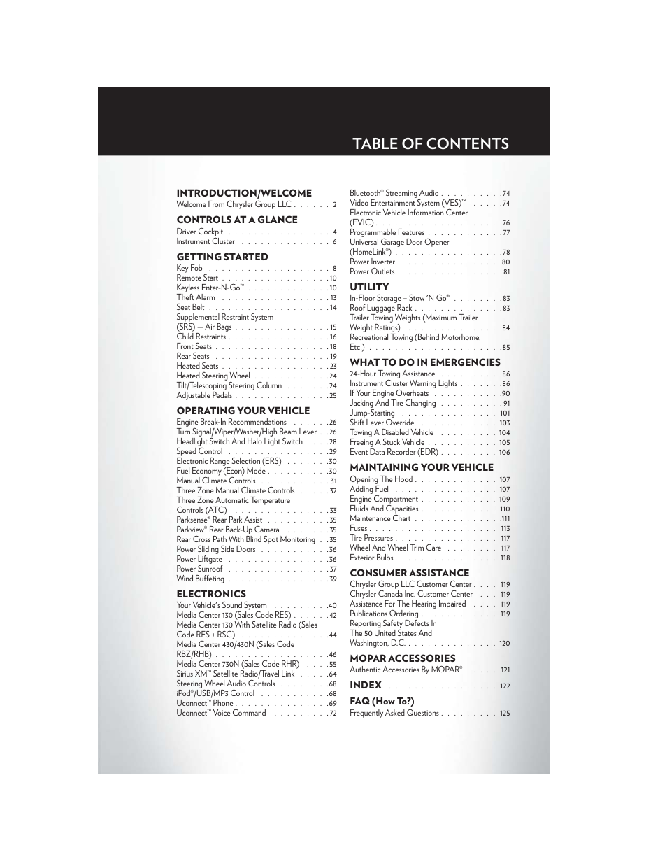 Chrysler 2012 Country - User Guide User Manual | Page 3 / 132