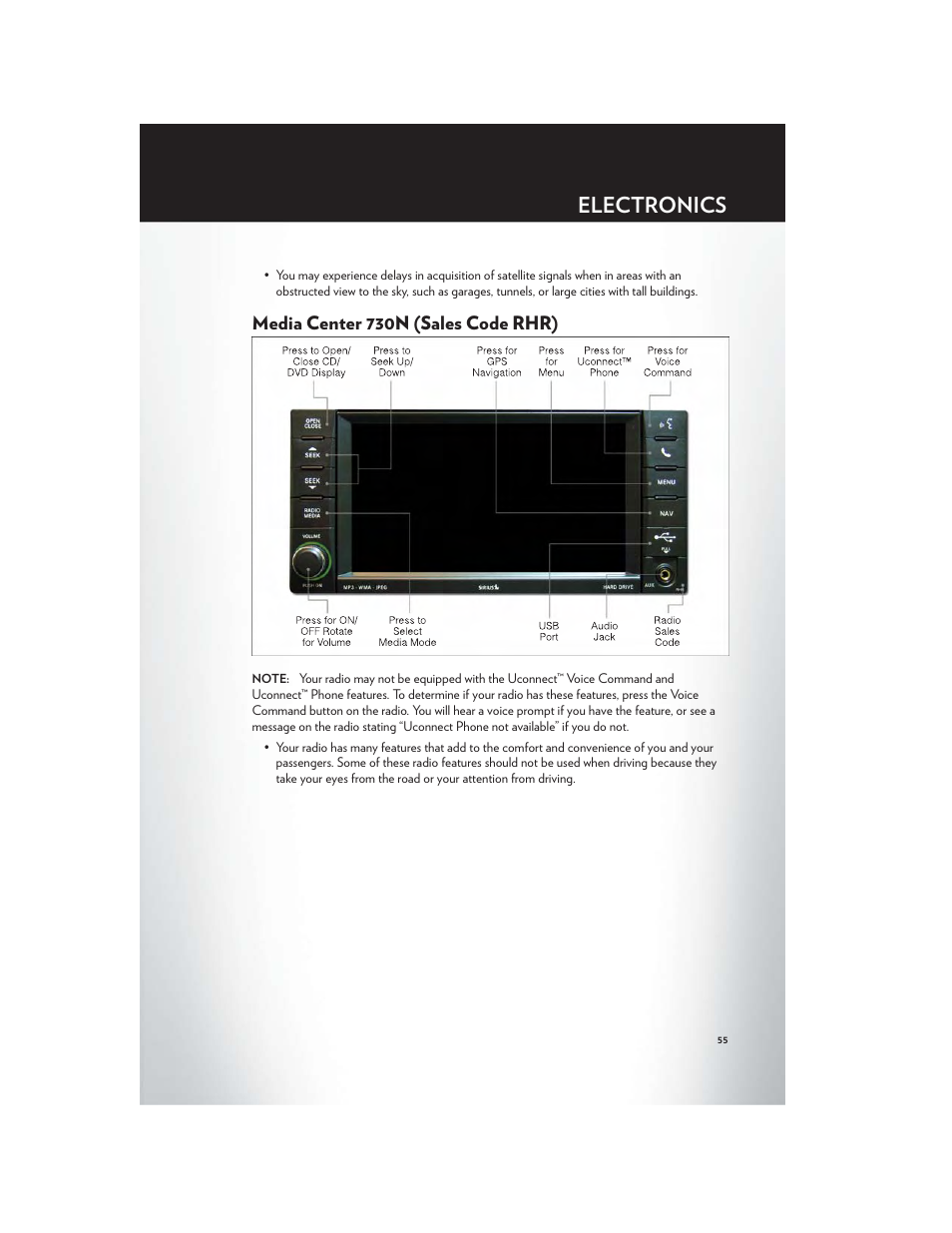 Media center 730n (sales code rhr), Electronics | Chrysler 2012 Country - User Guide User Manual | Page 57 / 132