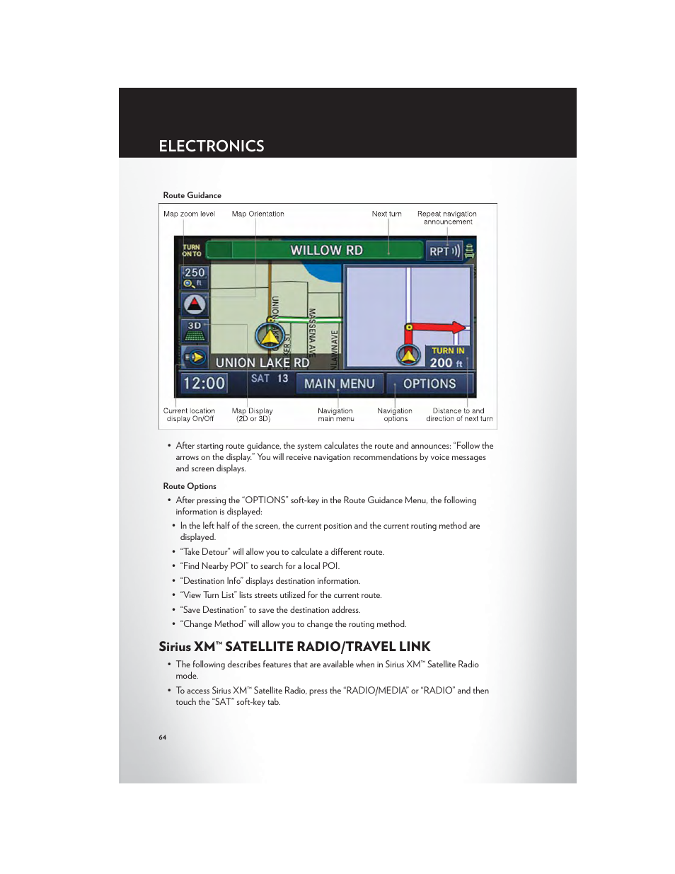 Sirius xm™ satellite radio/travel link, Electronics | Chrysler 2012 Country - User Guide User Manual | Page 68 / 132