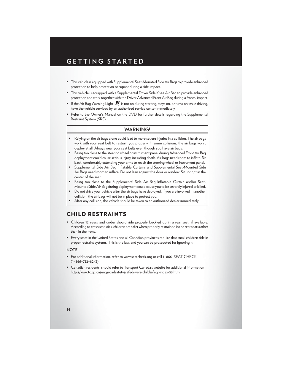 Child restraints | Chrysler 2013 300 - User Guide User Manual | Page 16 / 132