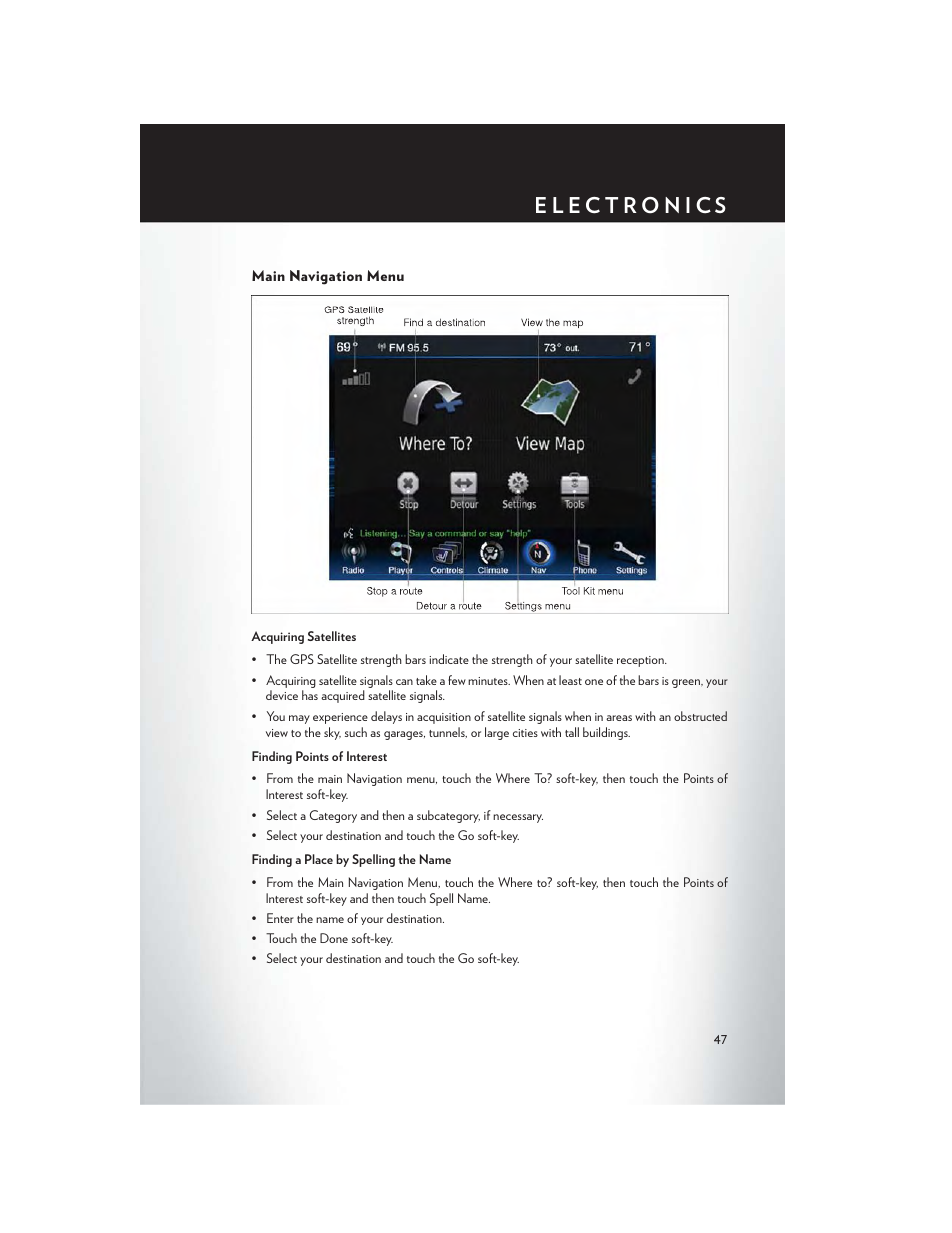 Main navigation menu | Chrysler 2013 300 - User Guide User Manual | Page 49 / 132