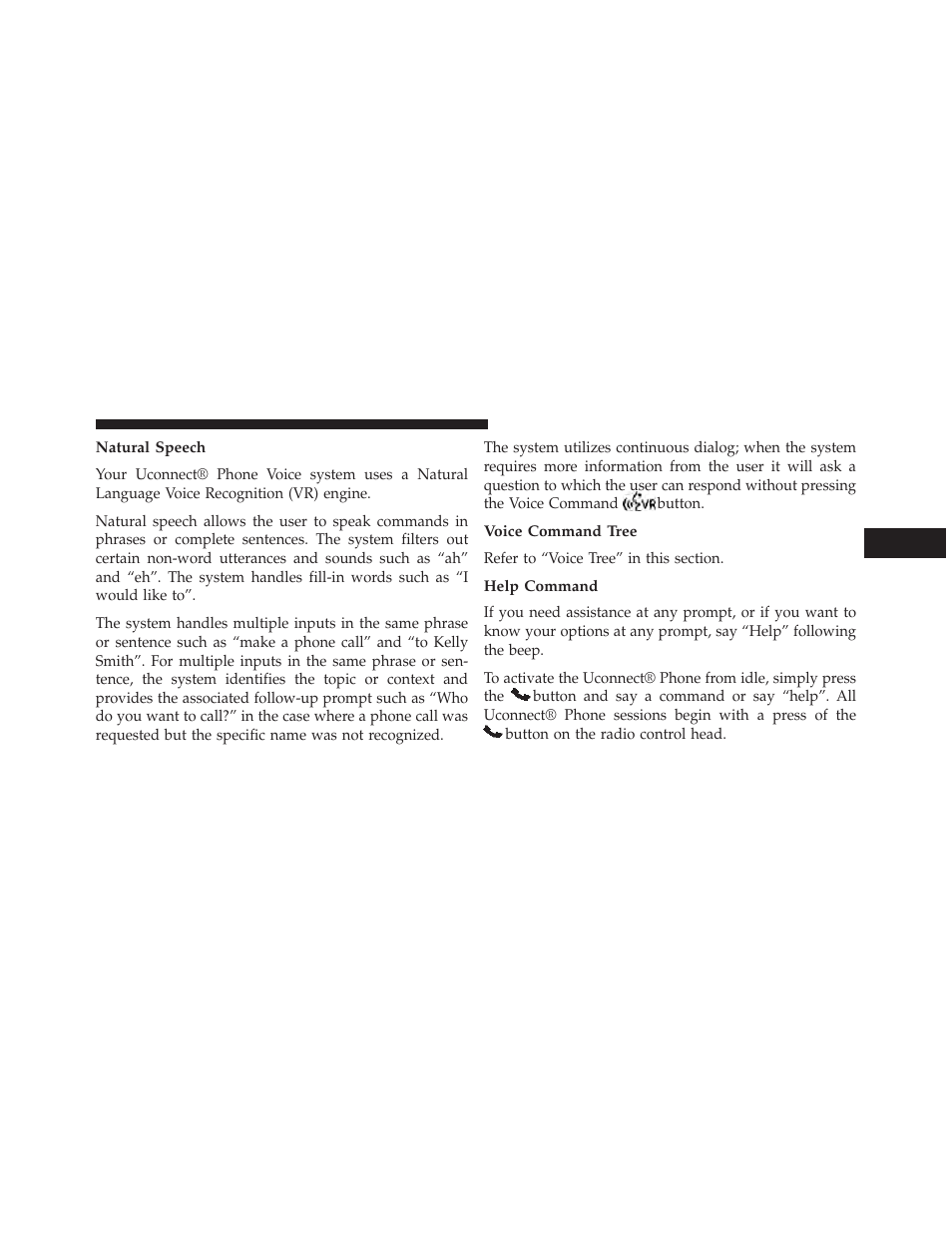 Natural speech, Voice command tree, Help command | Chrysler 2013 300 SRT - Owner Manual User Manual | Page 129 / 580