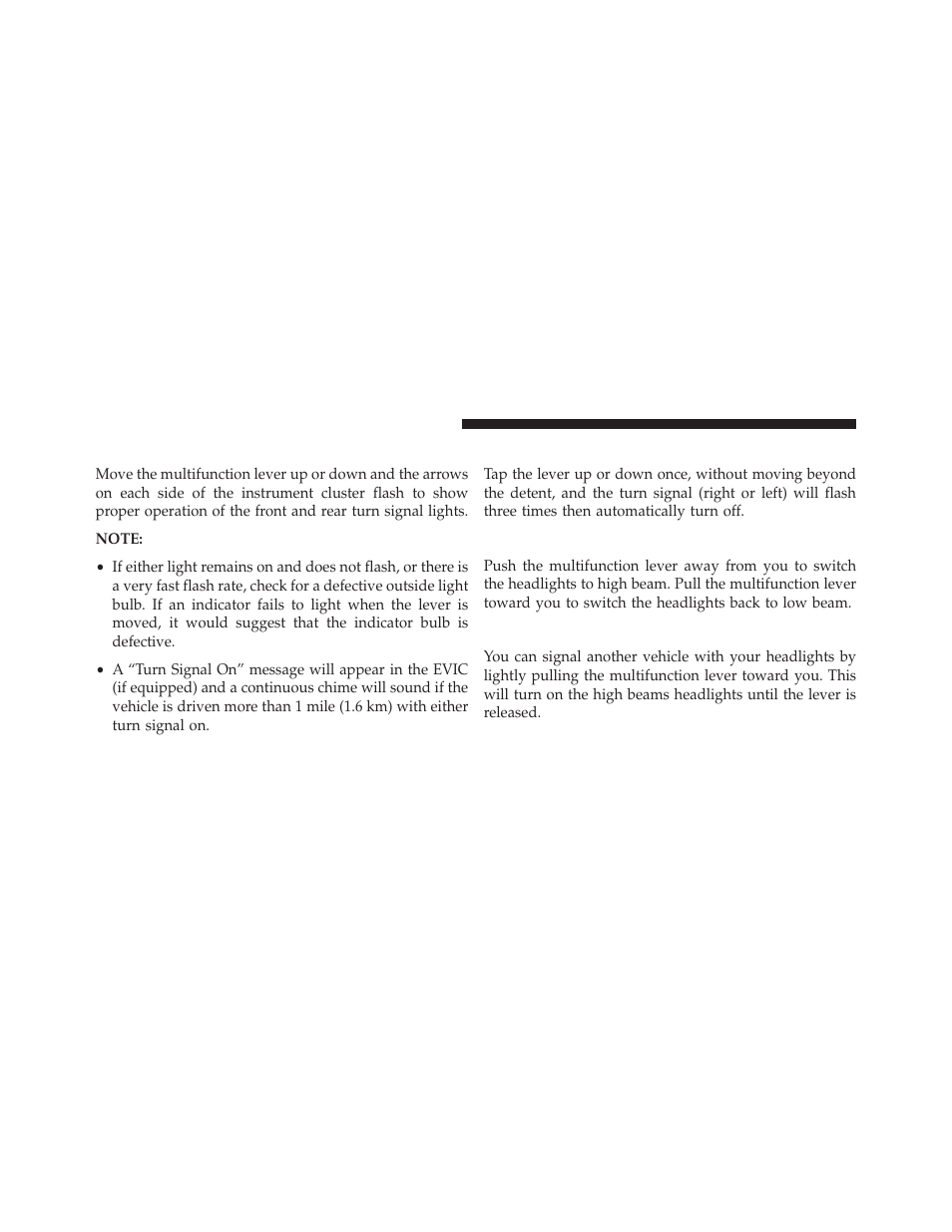 Turn signals, Lane change assist, High/low beam switch | Flash-to-pass | Chrysler 2013 300 SRT - Owner Manual User Manual | Page 206 / 580