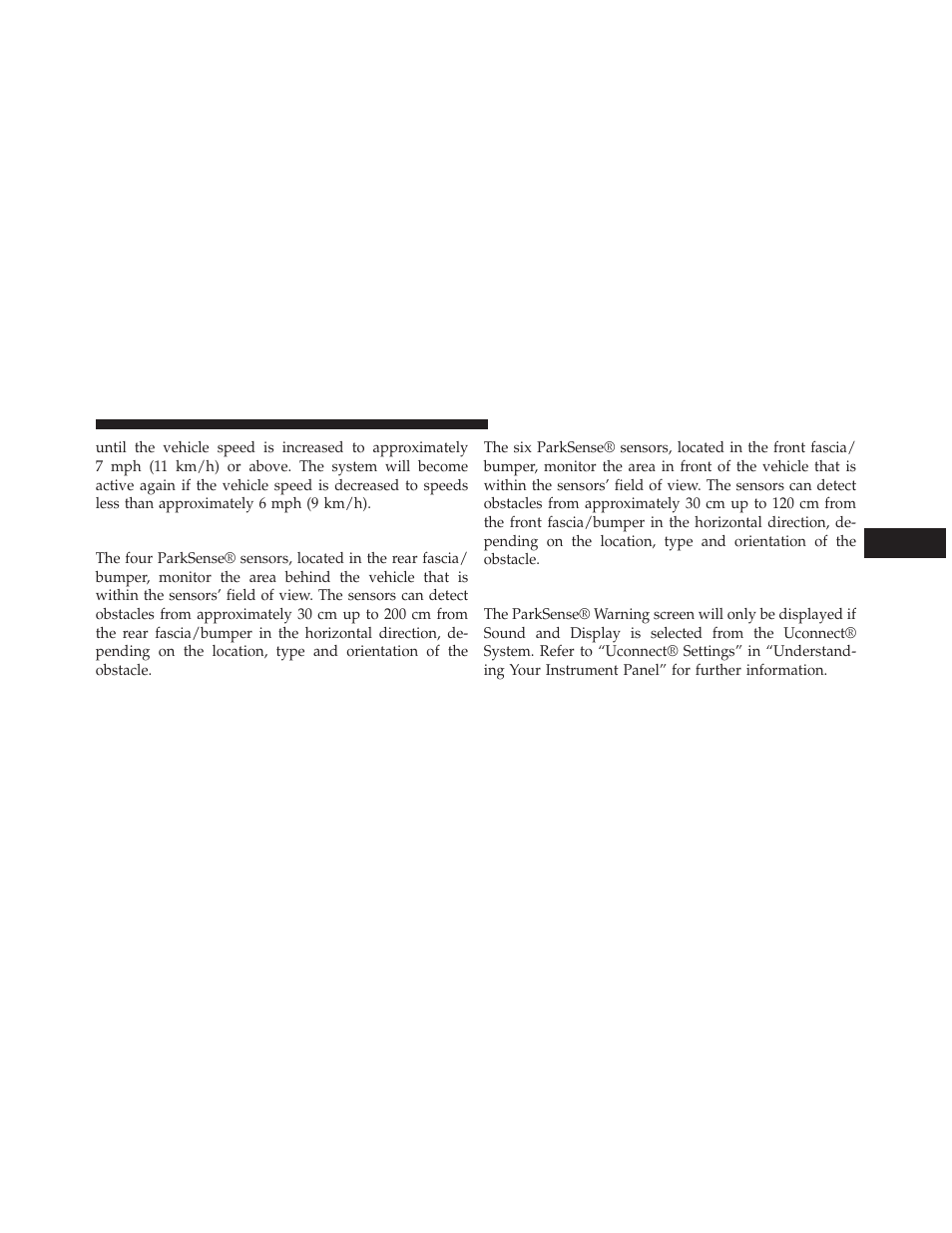 Parksense® sensors, Parksense® warning display | Chrysler 2013 300 SRT - Owner Manual User Manual | Page 251 / 580