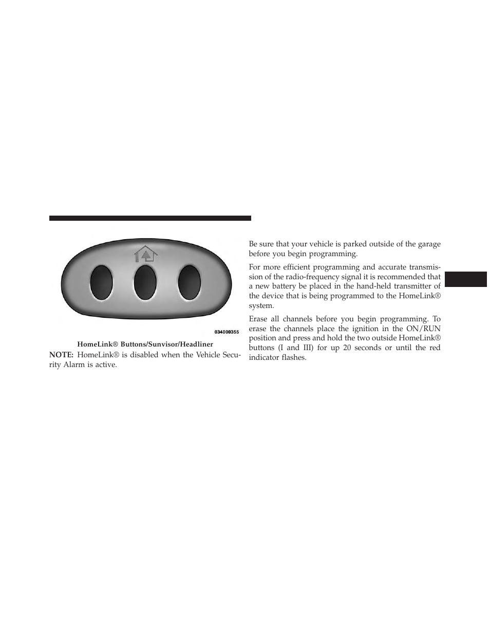 Before you begin programming homelink | Chrysler 2013 300 SRT - Owner Manual User Manual | Page 265 / 580