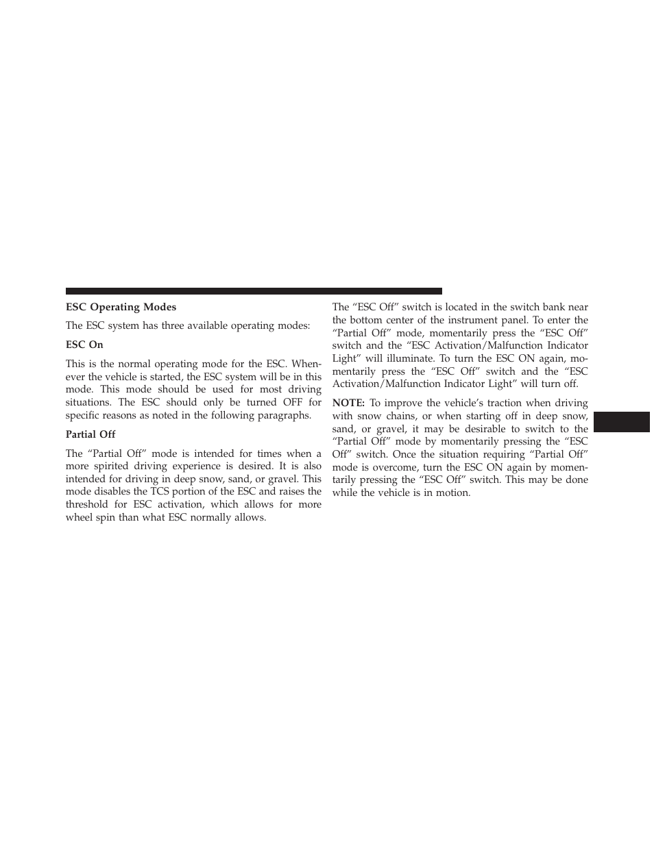 Esc operating modes | Chrysler 2013 300 SRT - Owner Manual User Manual | Page 405 / 580
