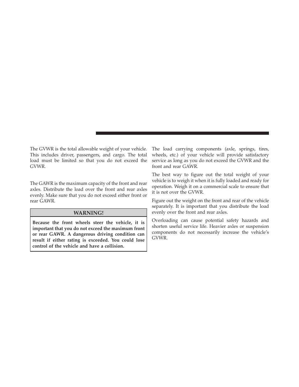 Gross vehicle weight rating (gvwr), Gross axle weight rating (gawr), Overloading | Chrysler 2013 300 SRT - Owner Manual User Manual | Page 450 / 580