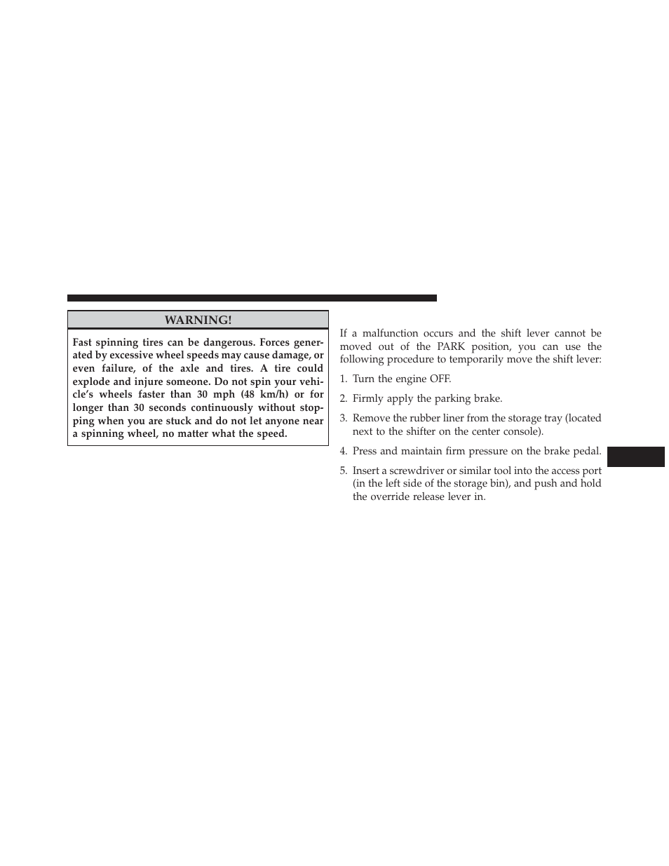 Shift lever override | Chrysler 2013 300 SRT - Owner Manual User Manual | Page 471 / 580