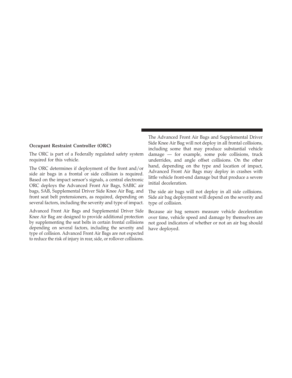 Air bag deployment sensors and controls, Occupant restraint controller (orc) | Chrysler 2013 300 SRT - Owner Manual User Manual | Page 66 / 580