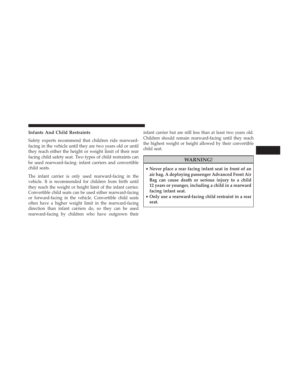 Infants and child restraints | Chrysler 2013 300 SRT - Owner Manual User Manual | Page 77 / 580