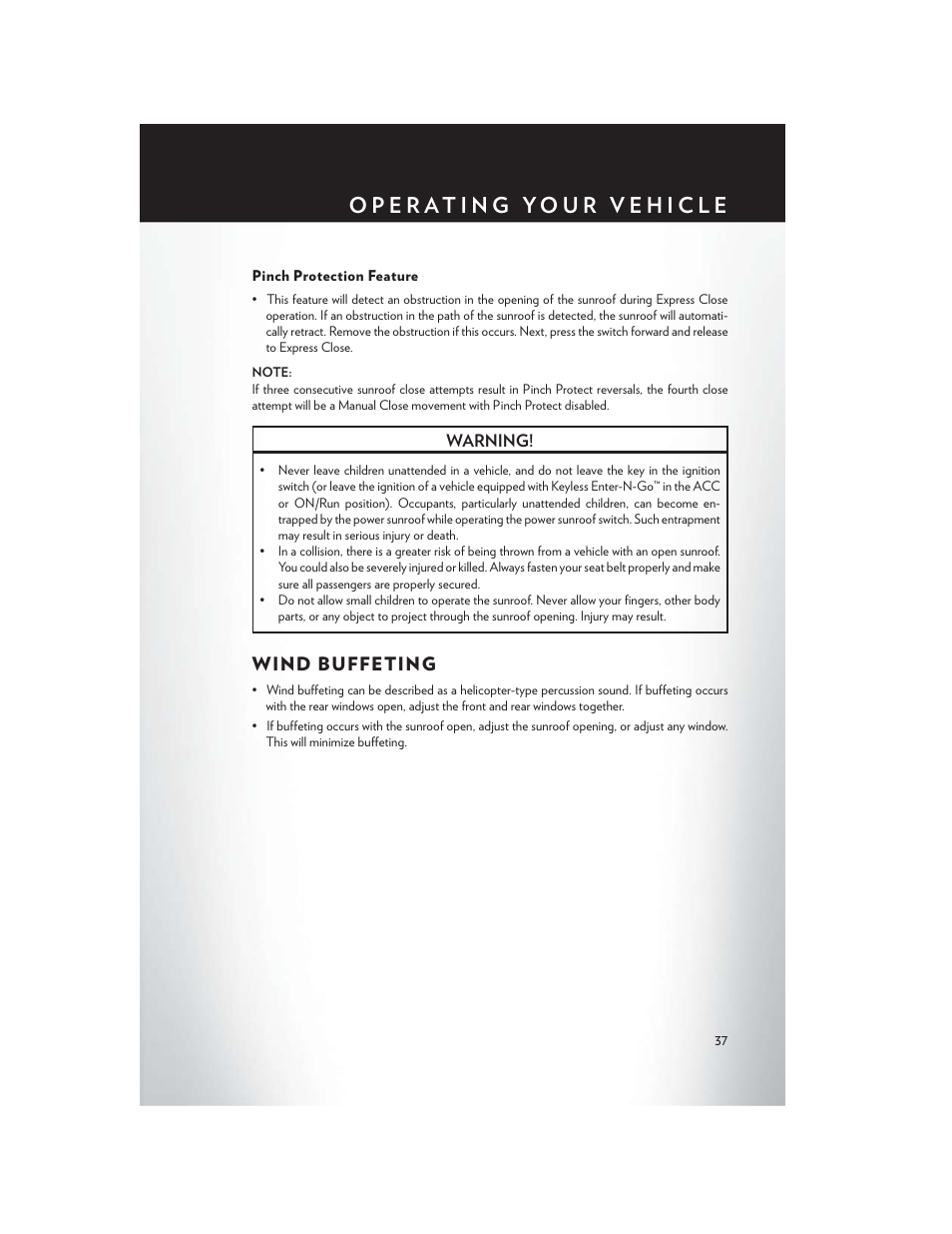 Pinch protection feature, Wind buffeting | Chrysler 2013 300 SRT - User Guide User Manual | Page 39 / 132