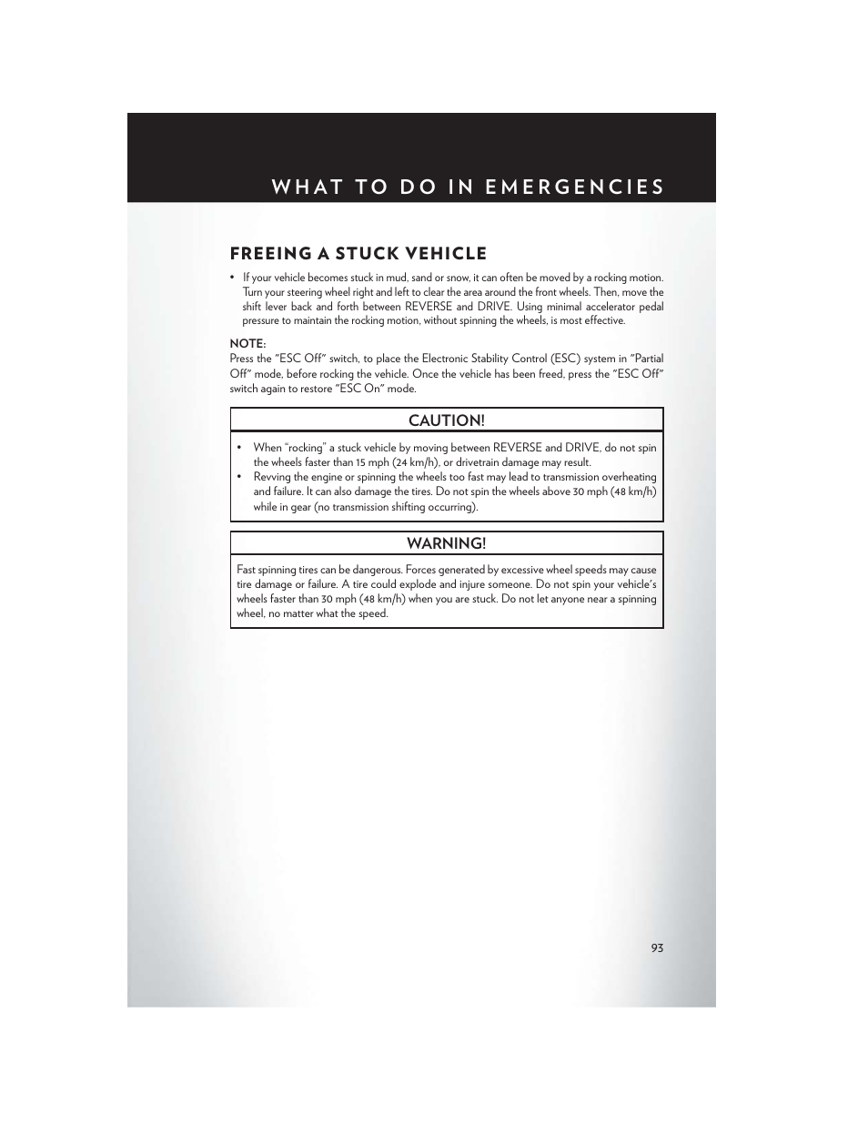 Freeing a stuck vehicle | Chrysler 2013 300 SRT - User Guide User Manual | Page 95 / 132
