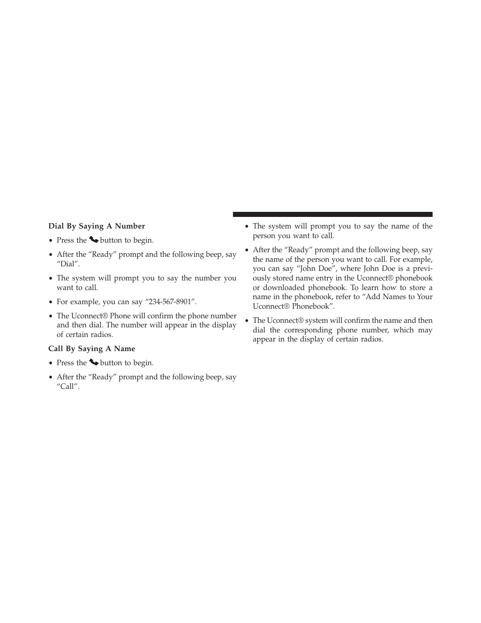 Dial by saying a number, Call by saying a name | Chrysler 2013 200 - Owner Manual User Manual | Page 118 / 517