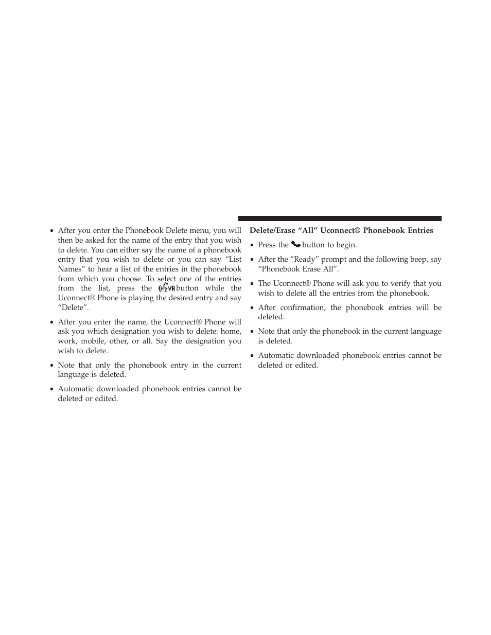 Delete/erase “all” uconnect® phonebook entries | Chrysler 2013 200 - Owner Manual User Manual | Page 122 / 517