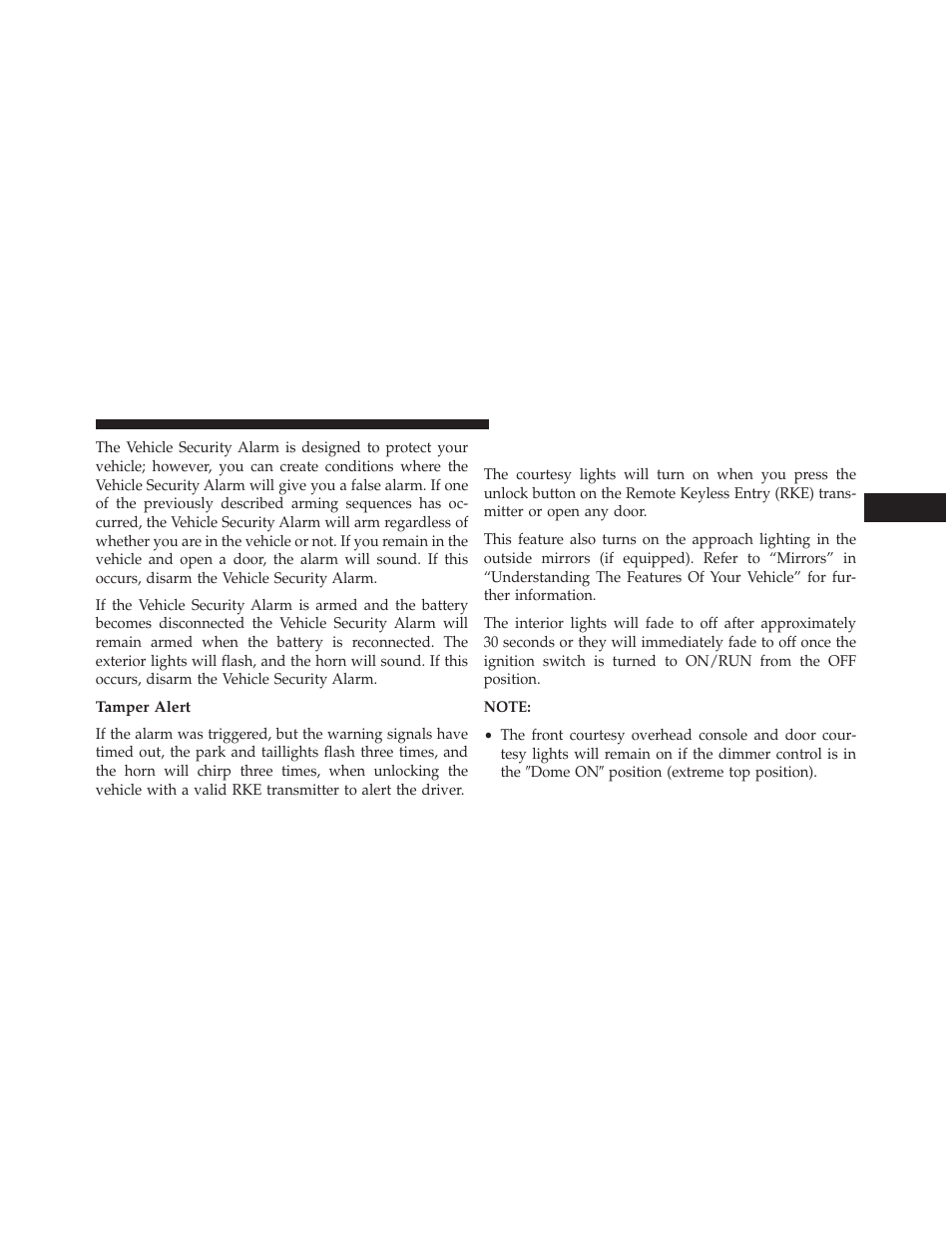Tamper alert, Illuminated entry — if equipped | Chrysler 2013 200 - Owner Manual User Manual | Page 23 / 517