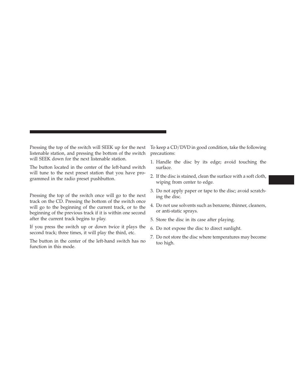 Radio operation, Cd player, Cd/dvd disc maintenance | Chrysler 2013 200 - Owner Manual User Manual | Page 277 / 517