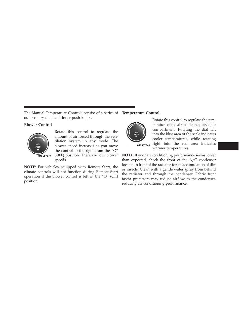 Blower control, Temperature control | Chrysler 2013 200 - Owner Manual User Manual | Page 279 / 517