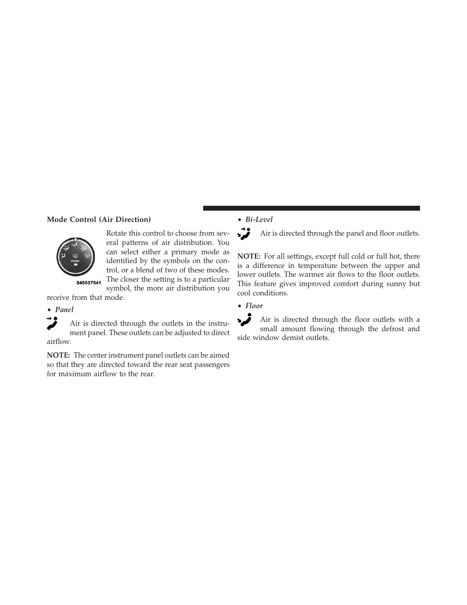 Mode control (air direction) | Chrysler 2013 200 - Owner Manual User Manual | Page 280 / 517