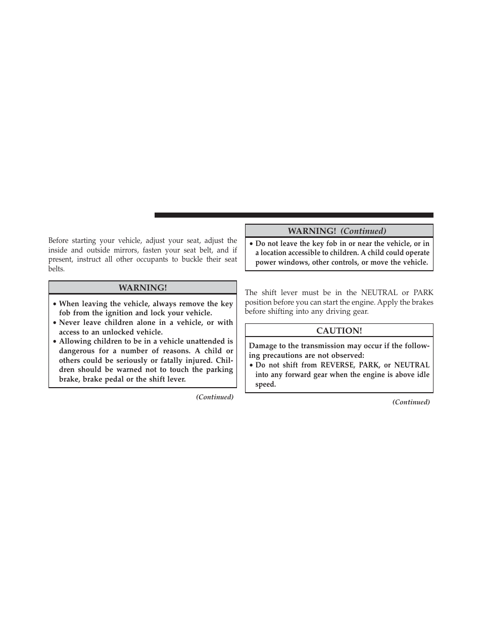 Starting procedures, Automatic transmission | Chrysler 2013 200 - Owner Manual User Manual | Page 298 / 517