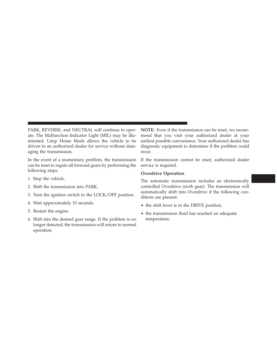 Overdrive operation | Chrysler 2013 200 - Owner Manual User Manual | Page 319 / 517
