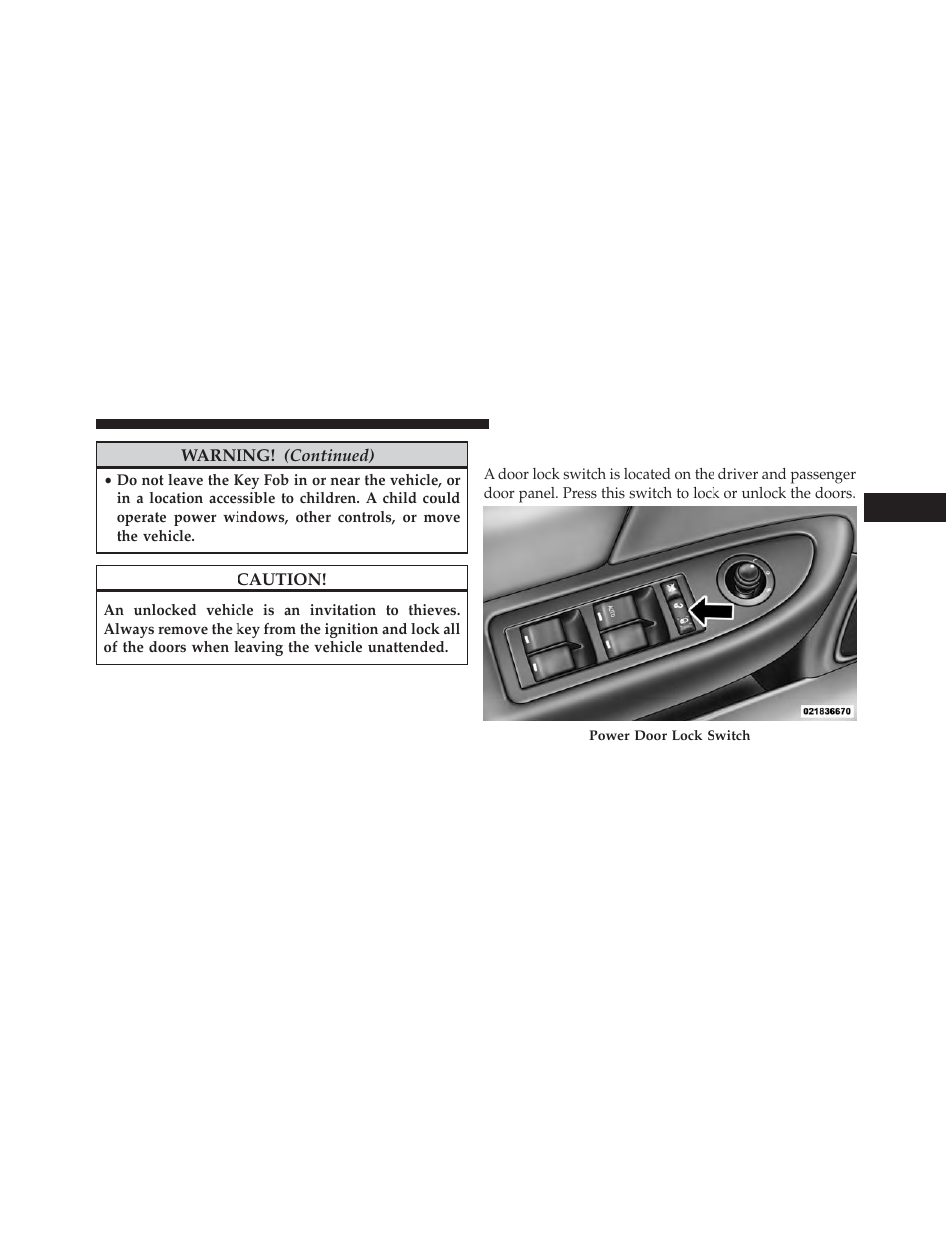 Power door locks | Chrysler 2013 200 - Owner Manual User Manual | Page 35 / 517