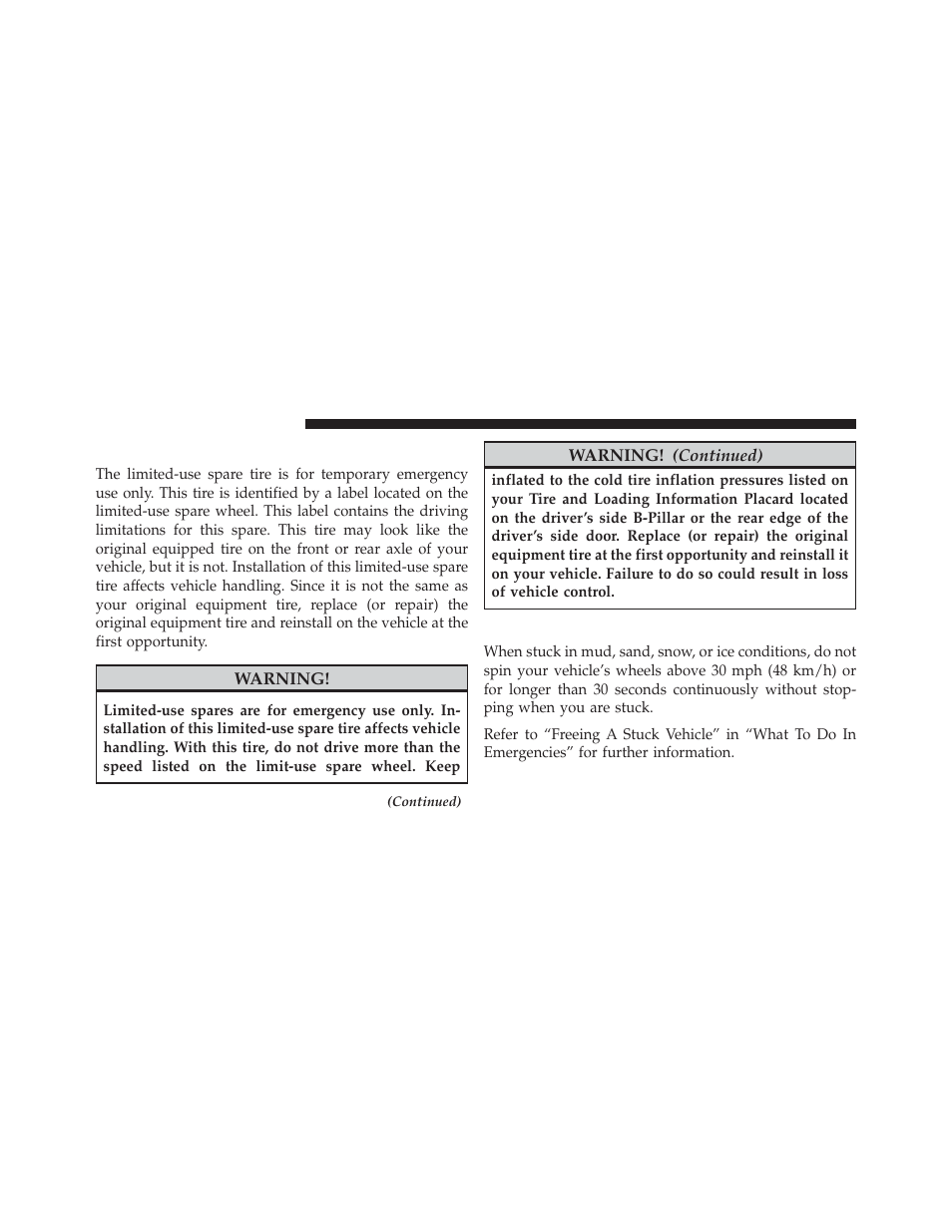 Limited-use spare – if equipped, Tire spinning | Chrysler 2013 200 - Owner Manual User Manual | Page 356 / 517