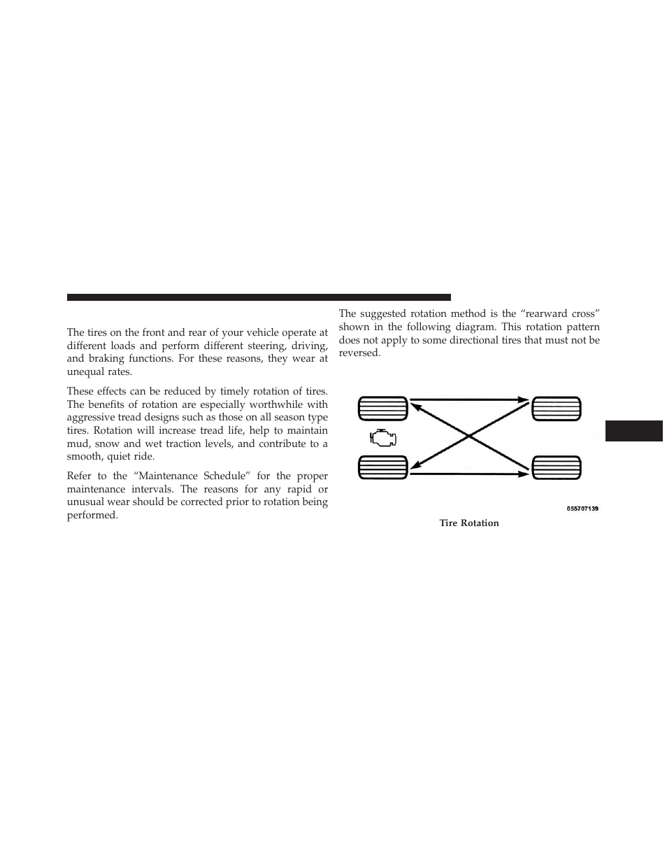 Tire rotation recommendations | Chrysler 2013 200 - Owner Manual User Manual | Page 361 / 517