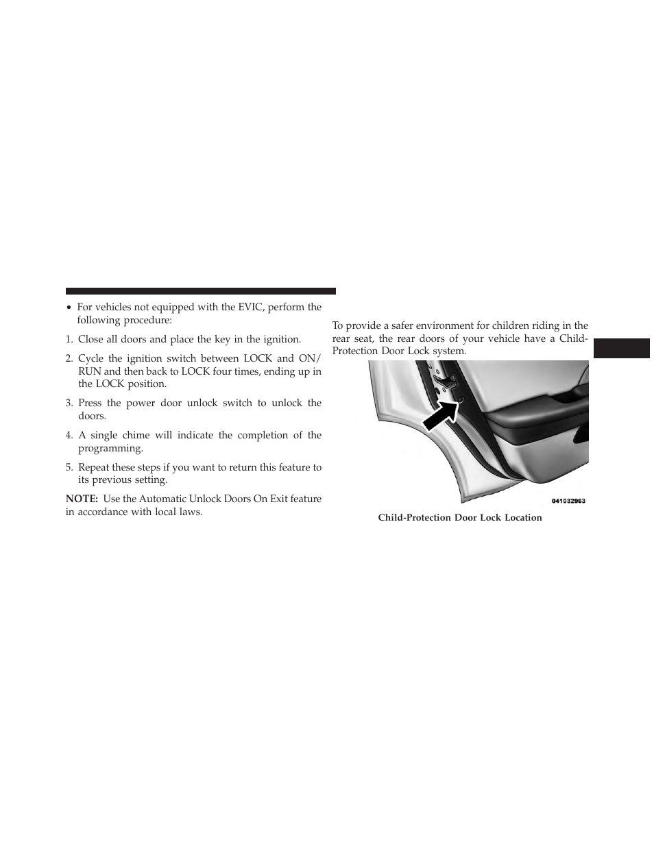 Child-protection door lock system — rear doors, Child-protection door lock system, Rear doors | Chrysler 2013 200 - Owner Manual User Manual | Page 37 / 517